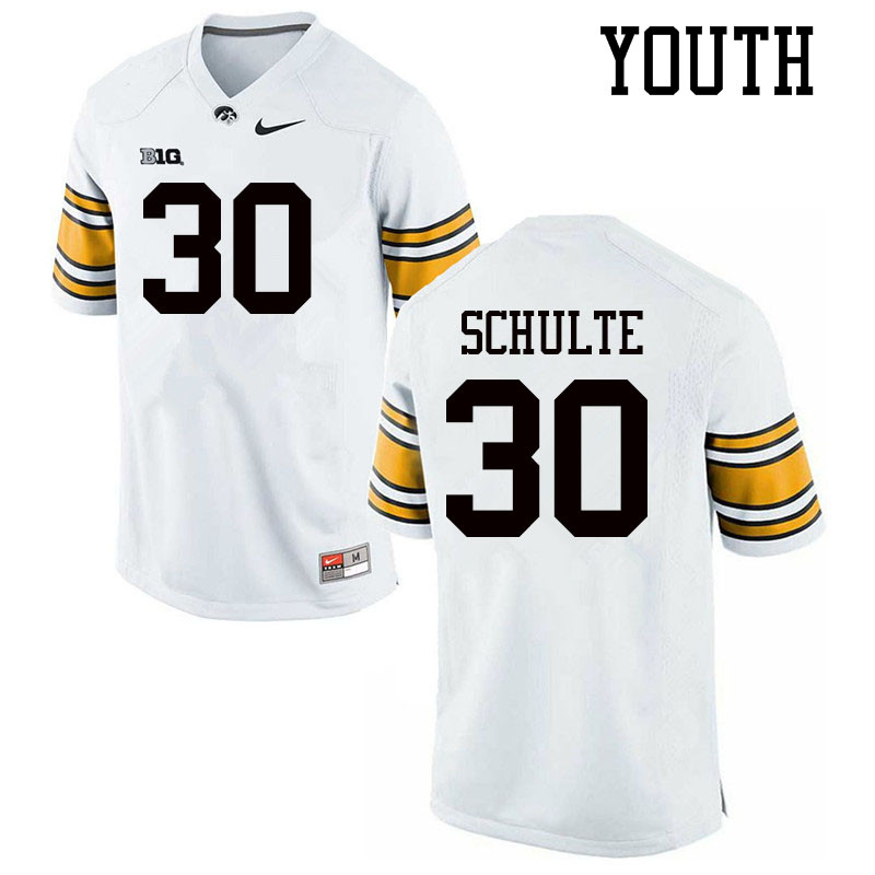 Youth #30 Quinn Schulte Iowa Hawkeyes College Football Jerseys Sale-White - Click Image to Close